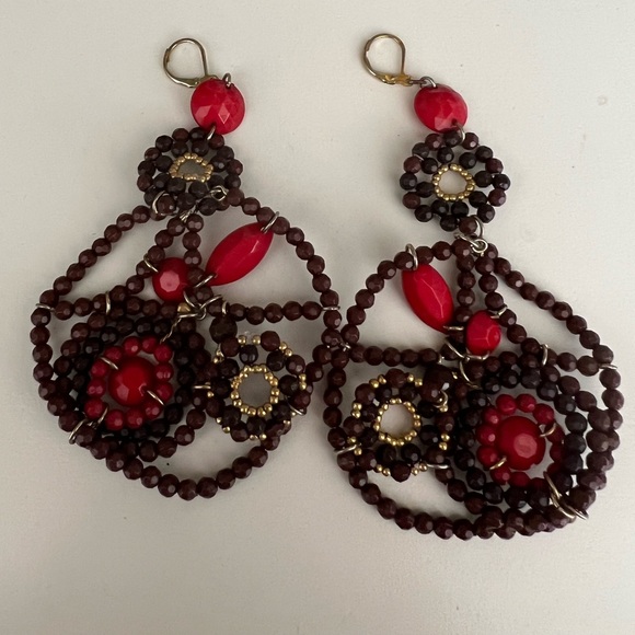 Bebe brown red beaded statement earrings - Picture 4 of 6